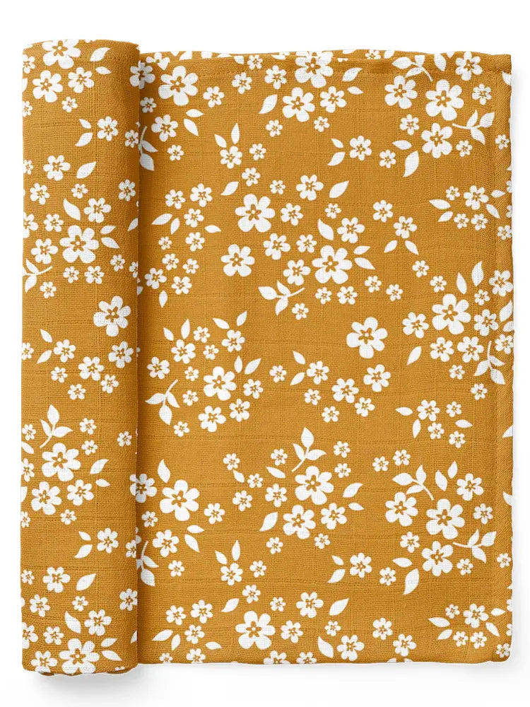 Whimsy Floral Mustard Swaddle