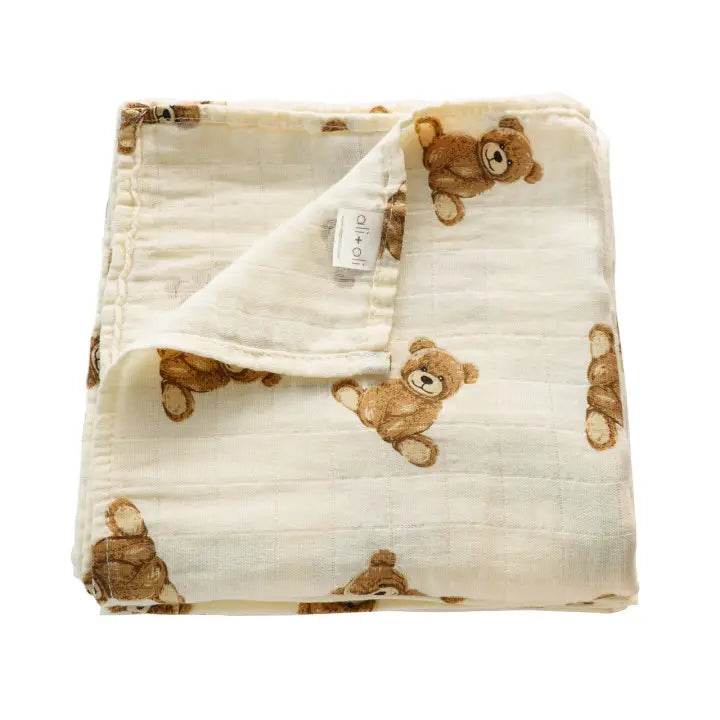 Muslin Swaddle Blanket - Teddy Bear