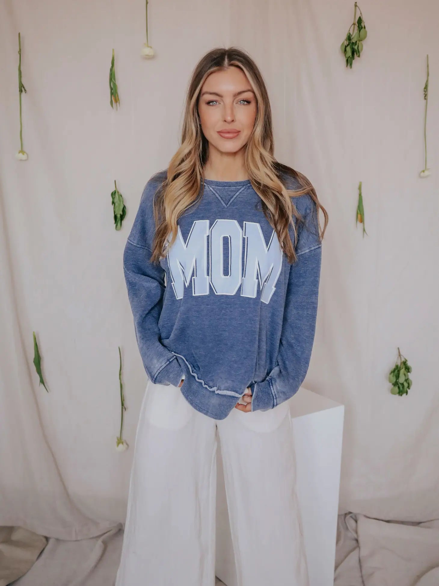 Mom Blue Hi Lo Crew Sweatshirt