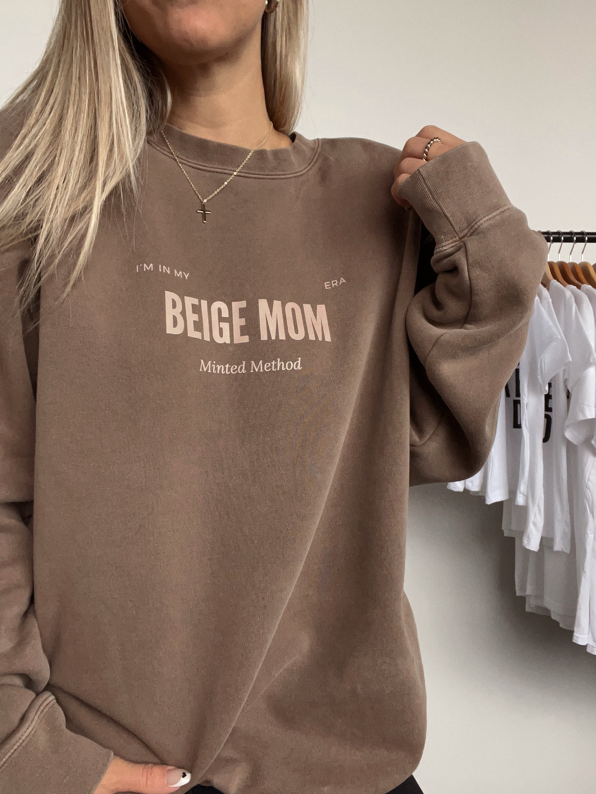 Beige Mom Crew Neck Sweatshirt