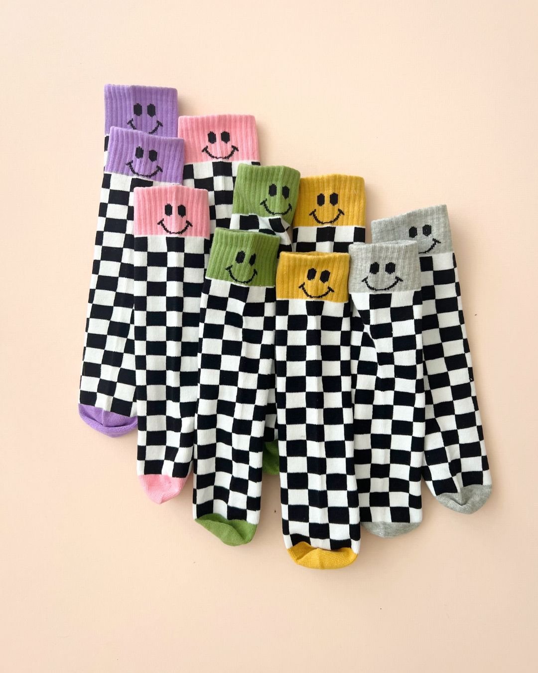 Checkered Smiley Socks, Green