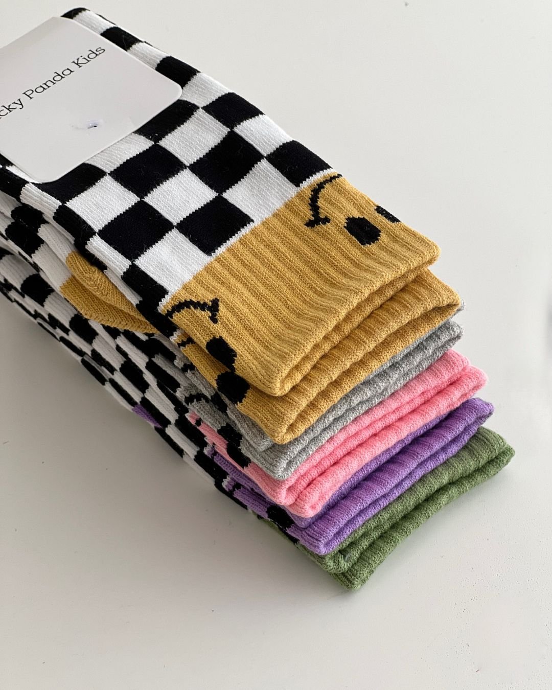 Checkered Smiley Socks | Yellow