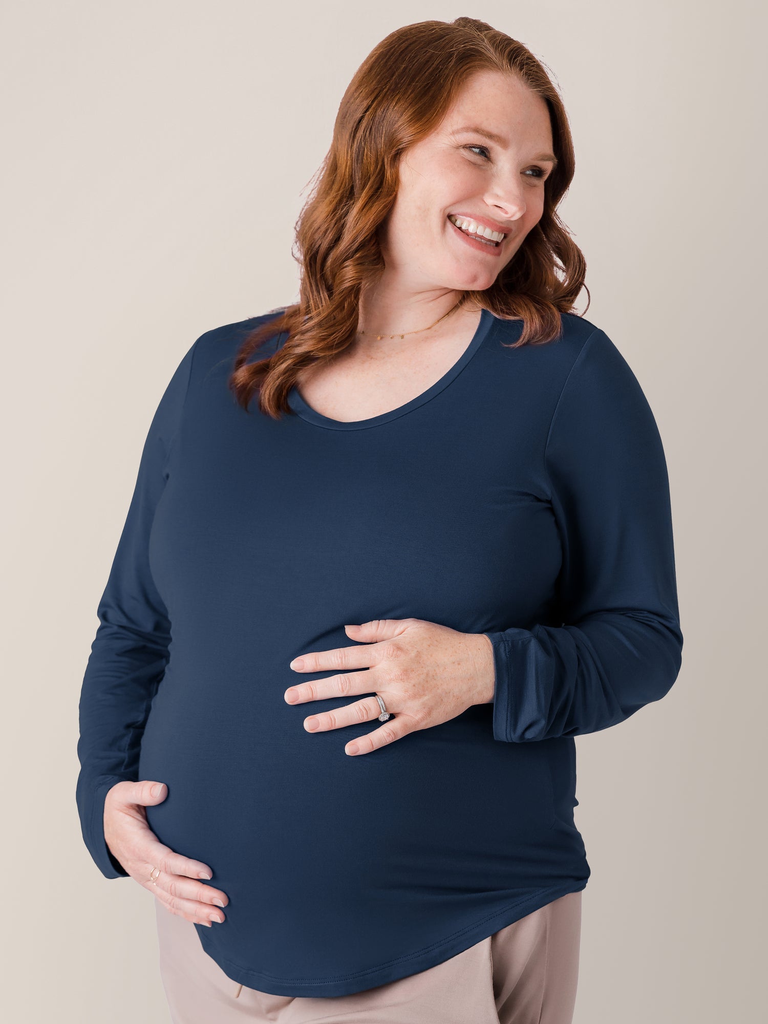 Bamboo Maternity & Nursing Long Sleeve T-shirt | Navy