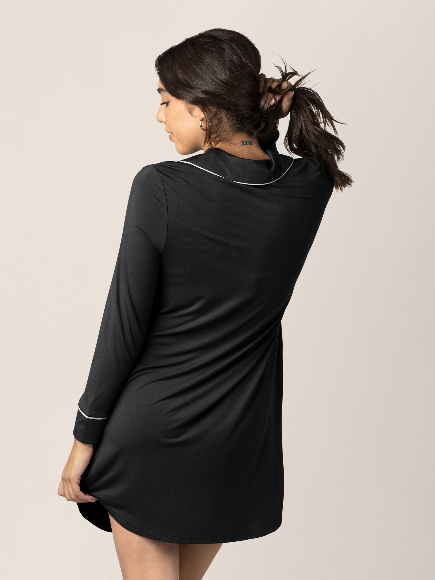 Clea Bamboo Long Sleeve Sleep Shirt | Black