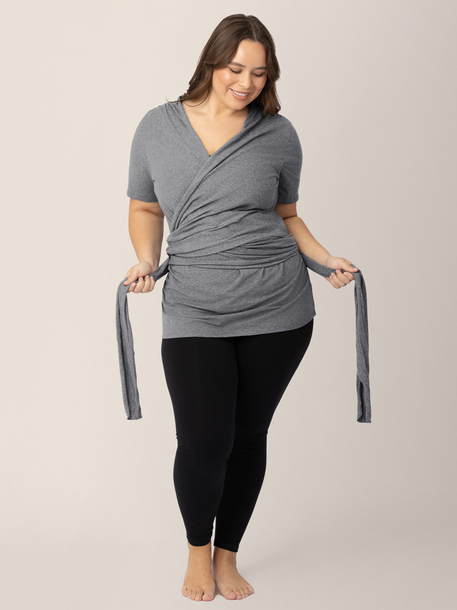 Organic Cotton Skin to Skin Wrap Top | Charcoal Grey Heather