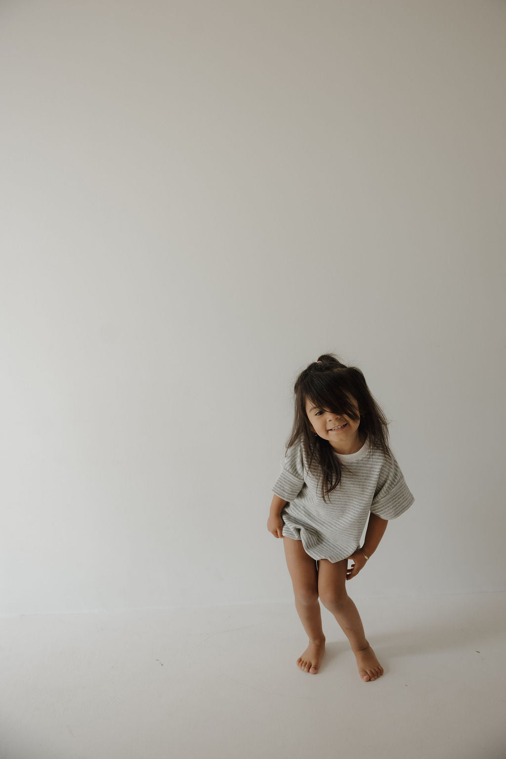 Terry T-Shirt Romper | Grey Stripe