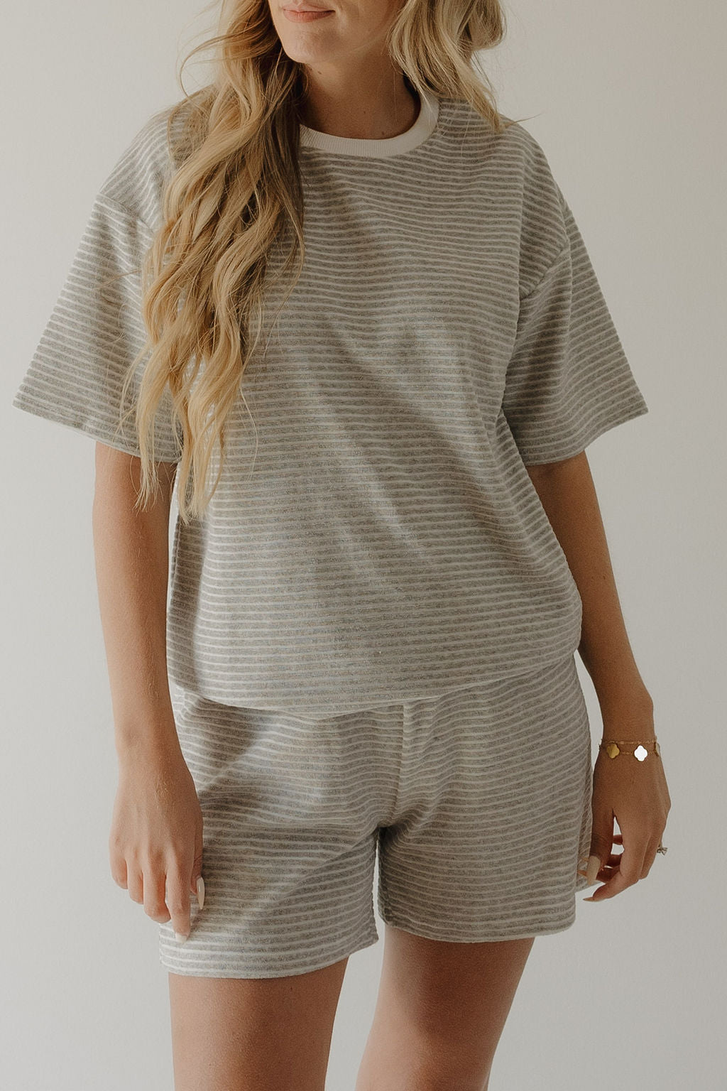 Women's Terry Short Set | Grey Stripe