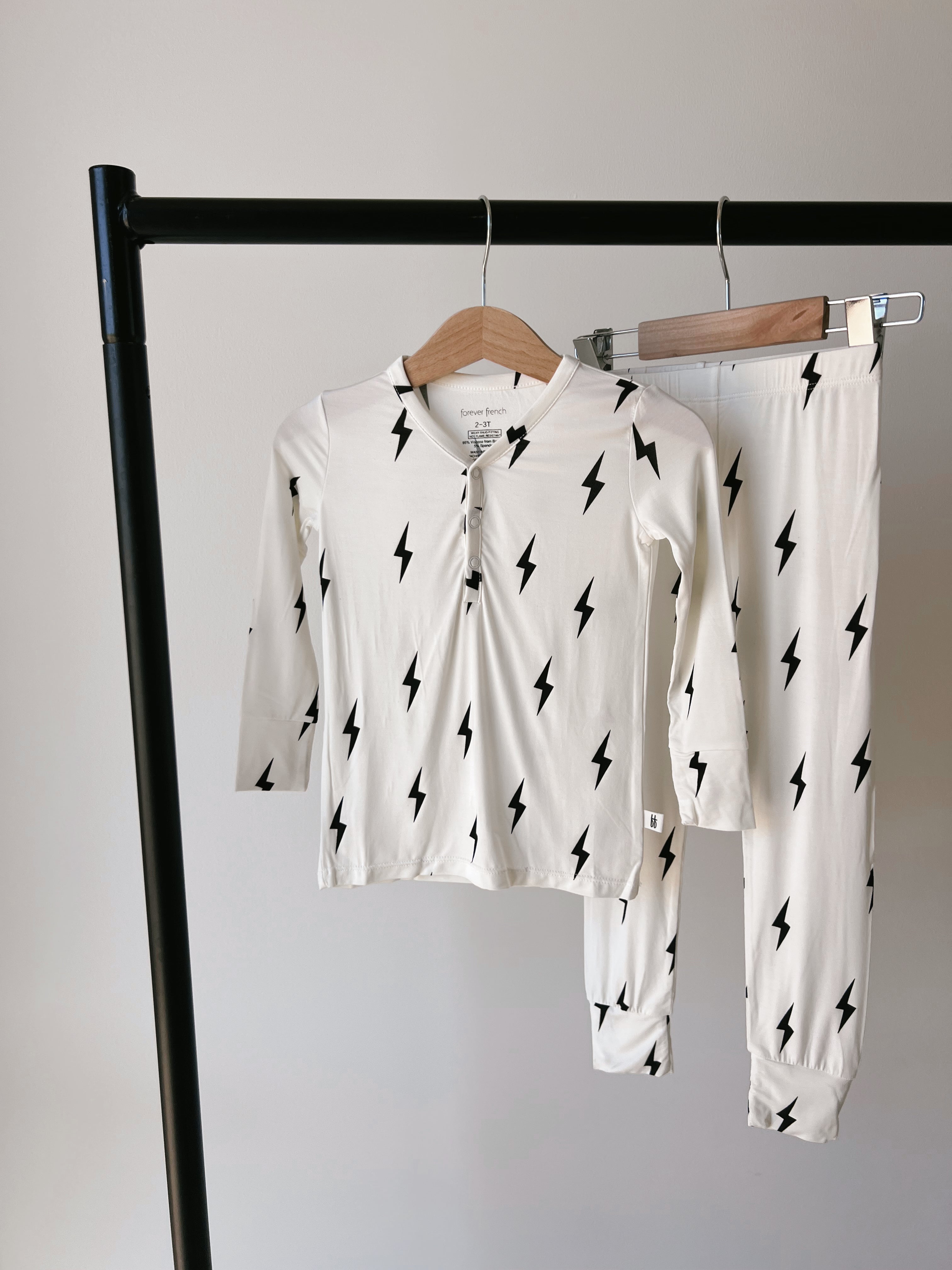 Black & White Lightning Bolt| Two Piece Bamboo Pajamas