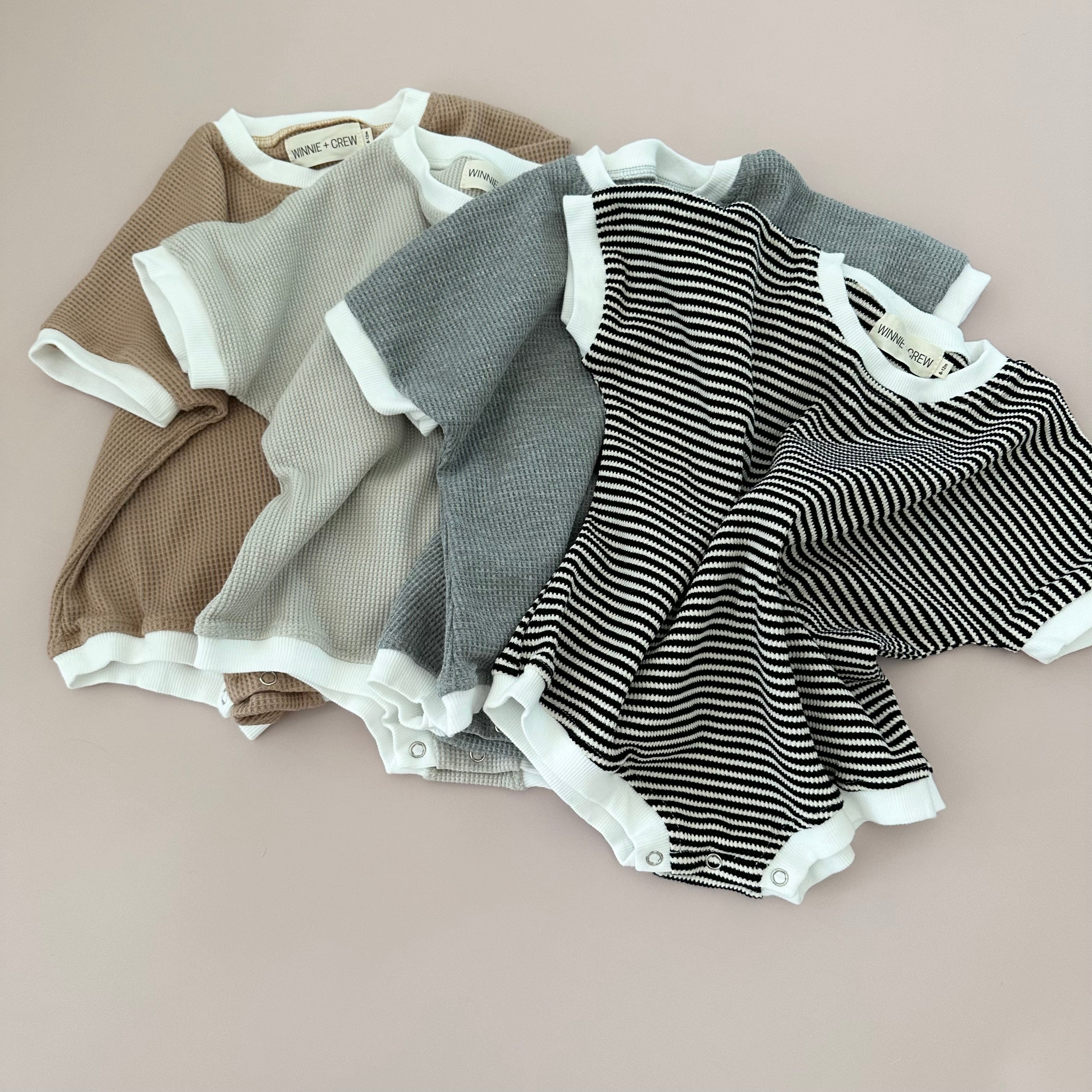 Ezra Waffle Romper in Grey