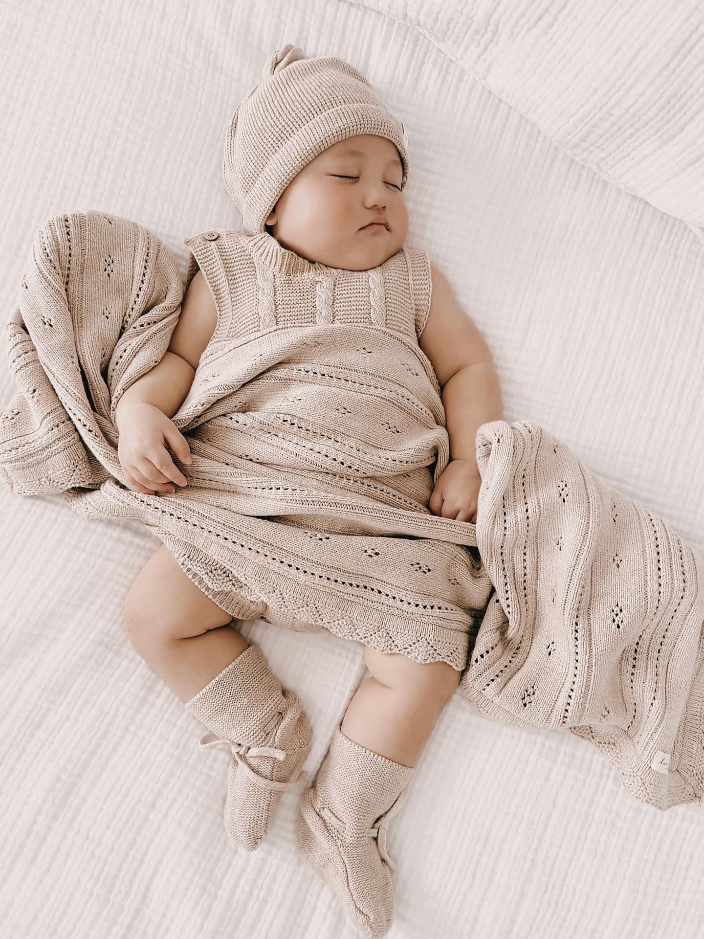 Pointelle Baby Blanket - Heather Beige