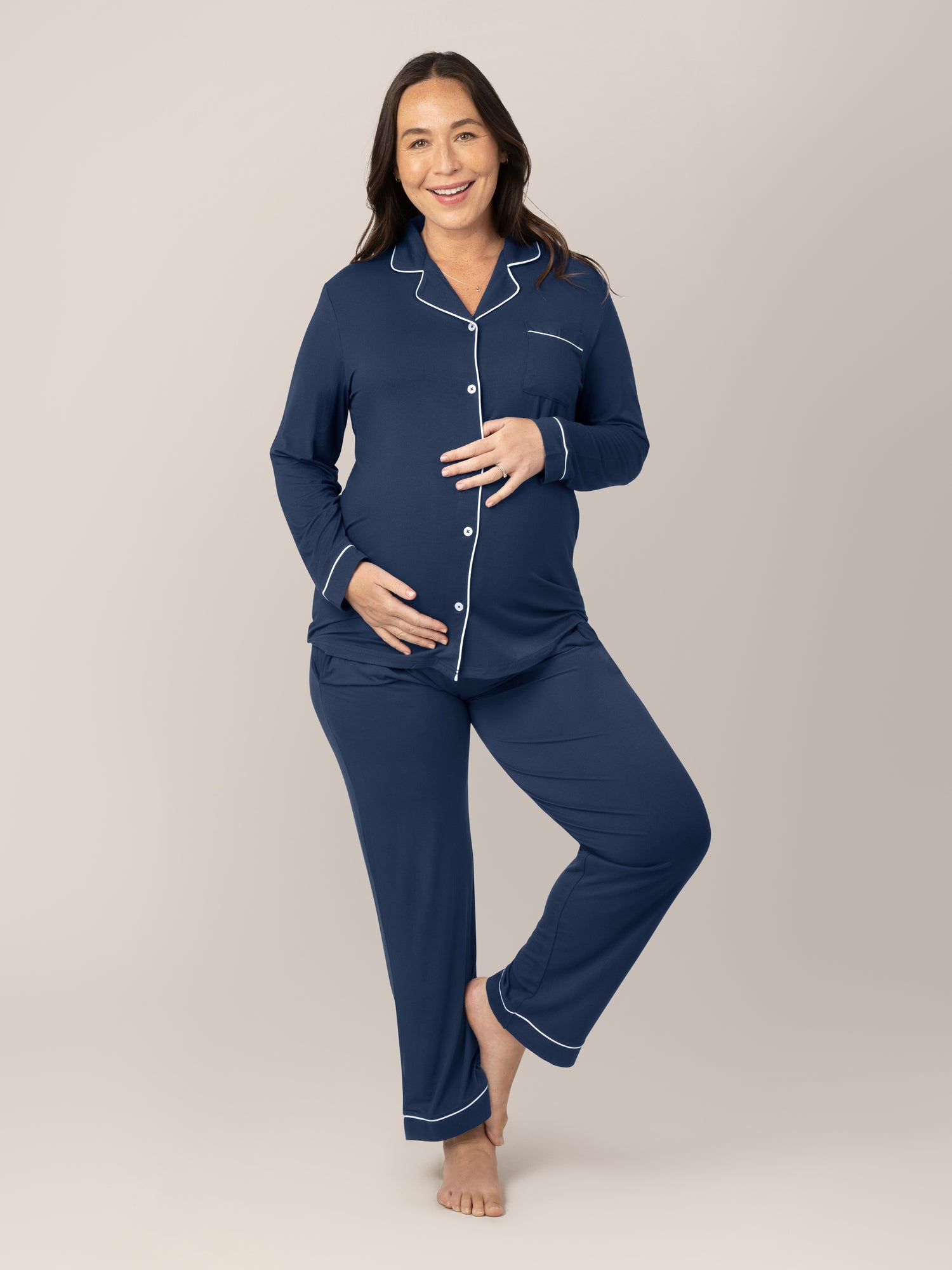 Clea Bamboo Long Sleeve Pajama Set | Navy