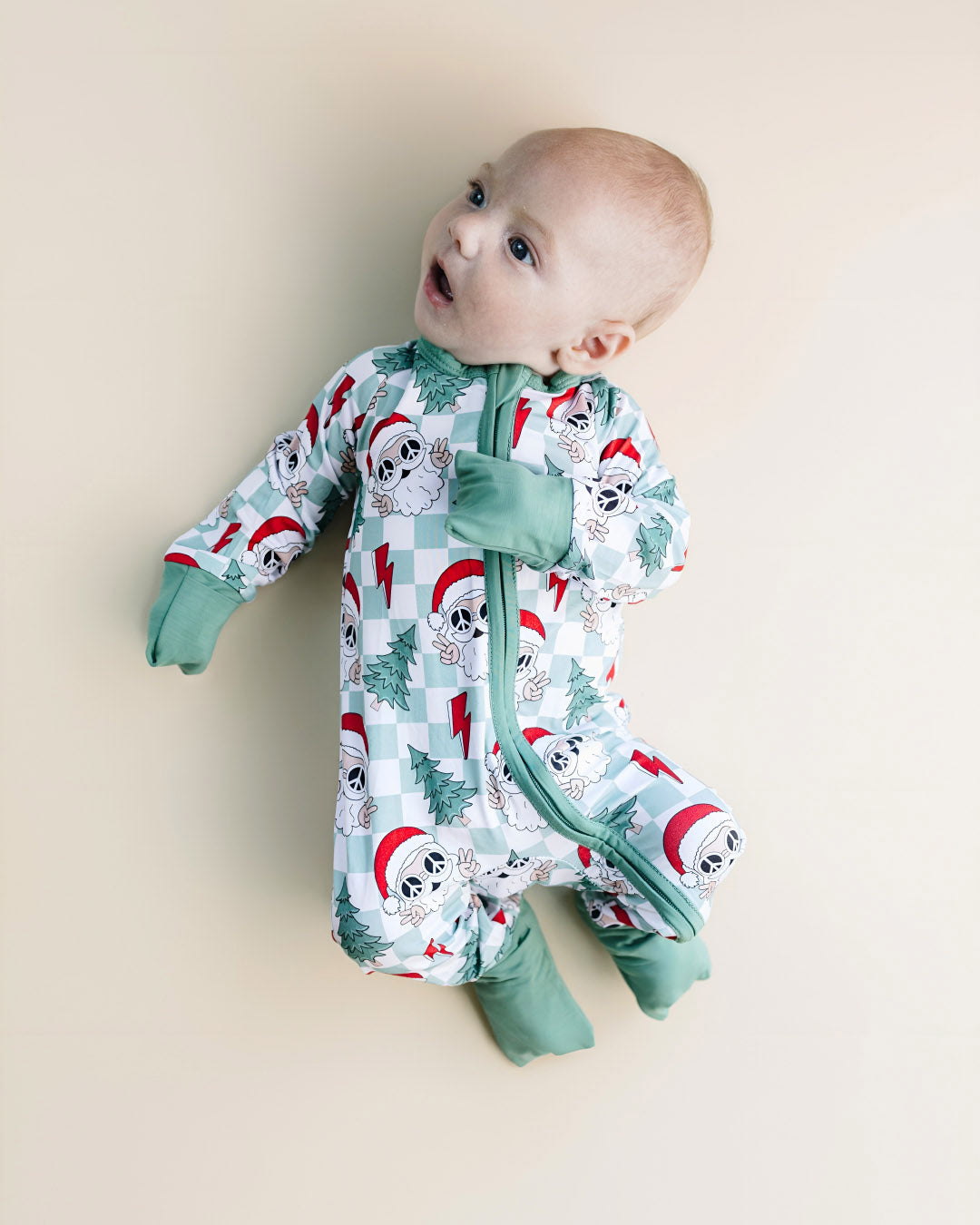 Bamboo Zip Romper | Checkered Santa