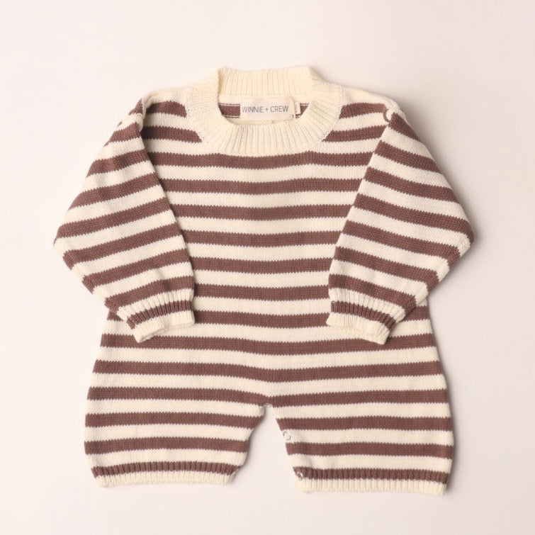 Wallis Knit Romper in Brown Stripes