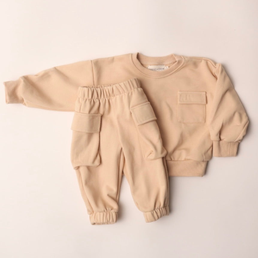 Cargo Sweatshirt Set in Cream