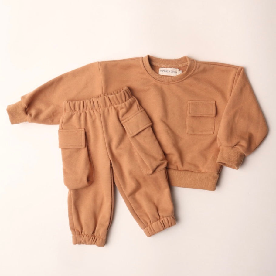 Cargo Sweatshirt Set in Camel