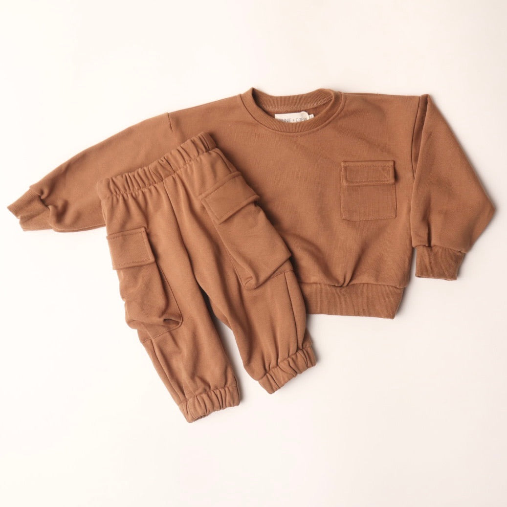 Cargo Sweatshirt Set in Brown