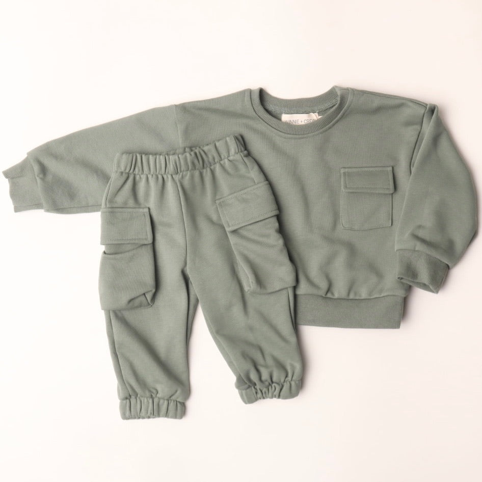 Cargo Sweatshirt Set in Green