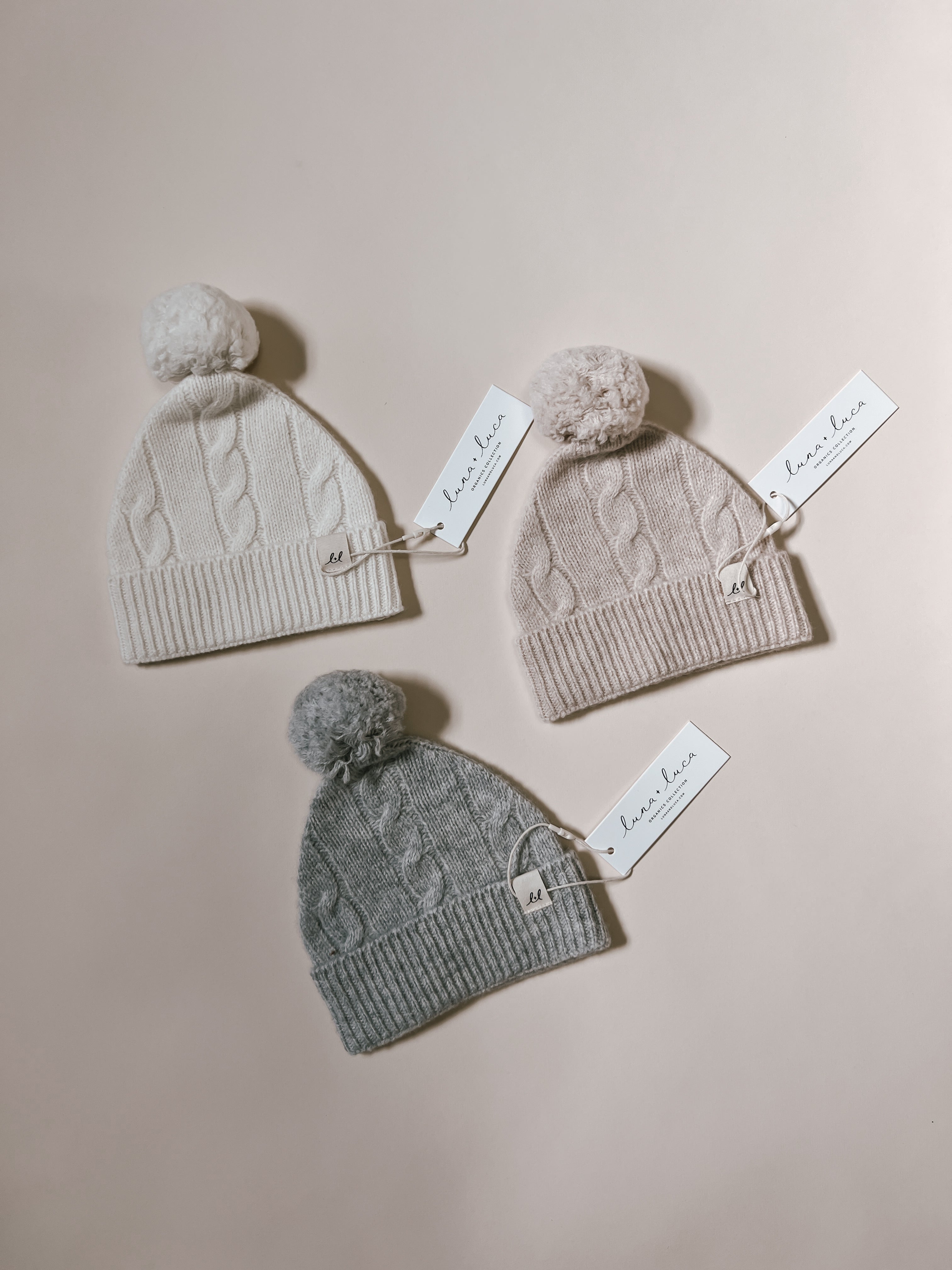 Cable Knit Pom Beanie - Off-White