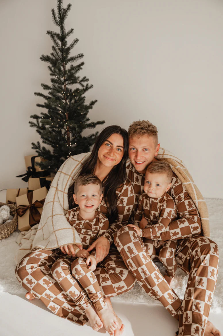 Bamboo Zip Pajamas | Gingerbread Checkerboard