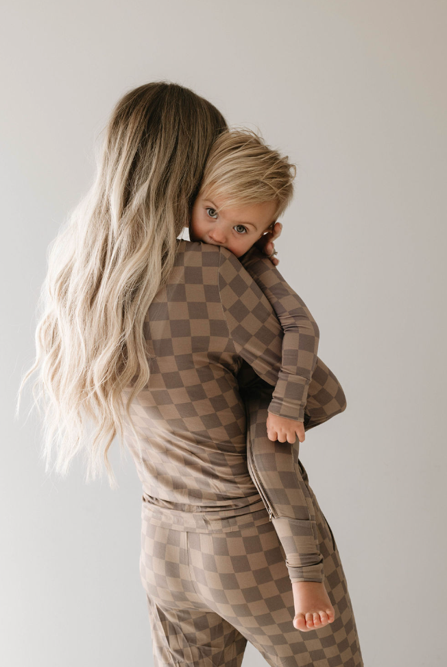 Faded Brown Checkerboard | Bamboo Two Piece Pajama