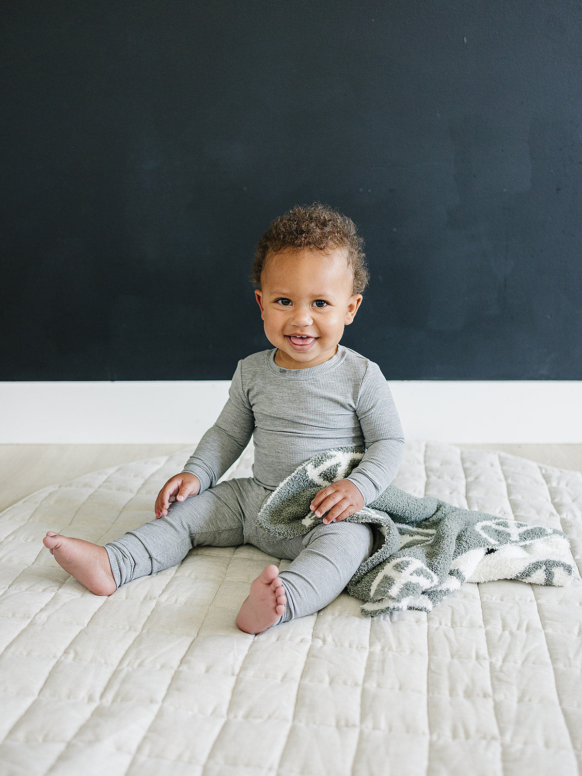 Navy Checkered Plush Blanket