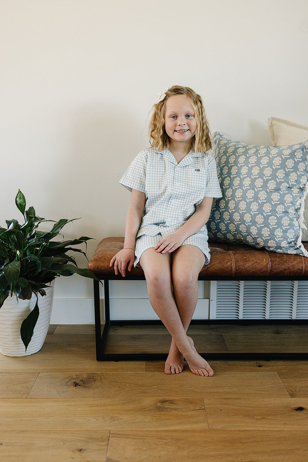 Light Blue Gingham Short Pajama Set