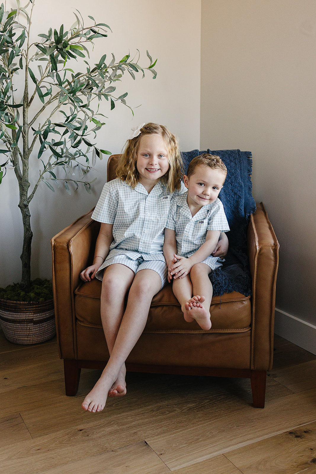 Light Blue Gingham Short Pajama Set