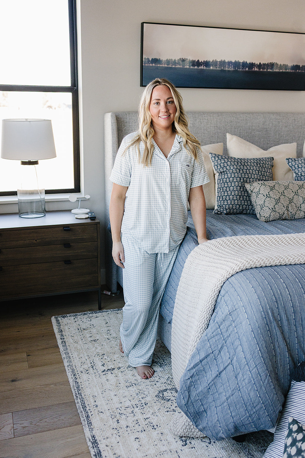 Women's Light Blue Gingham Pajama Set