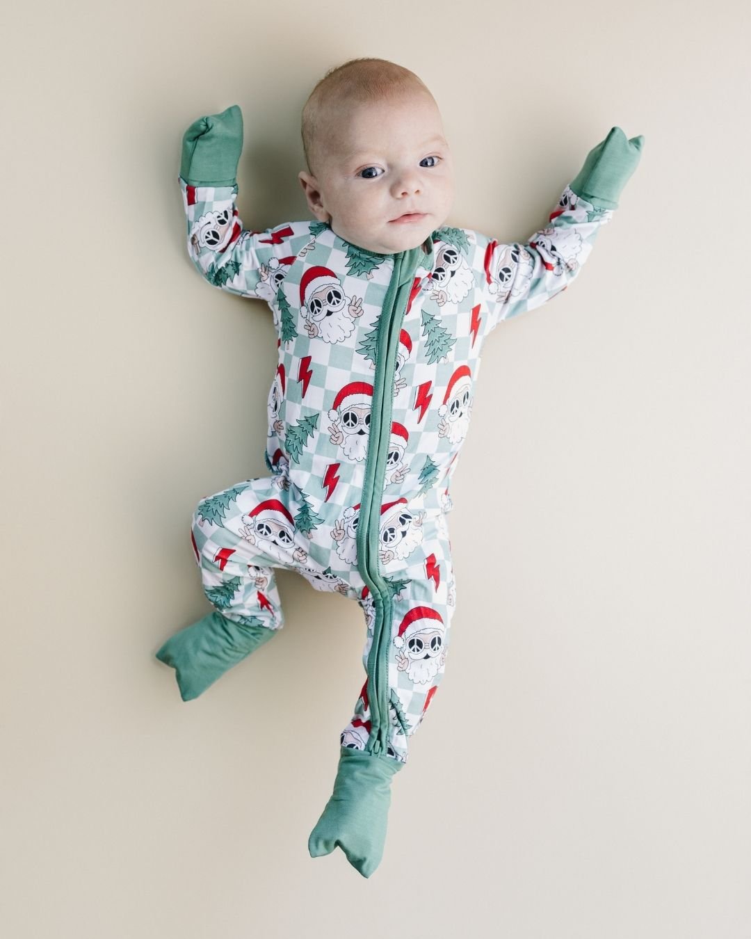 Bamboo Zip Romper | Checkered Santa