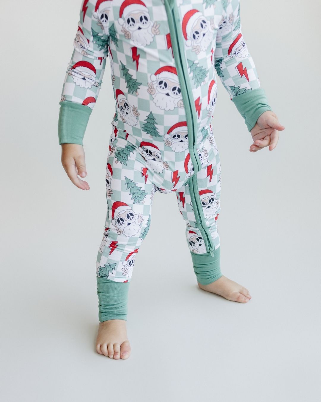 Bamboo Zip Romper | Checkered Santa