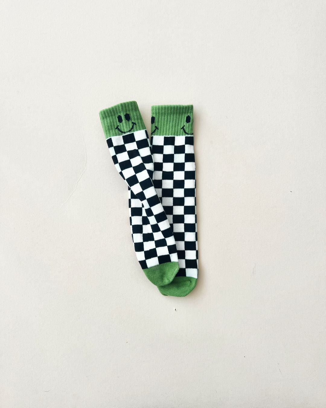 Checkered Smiley Socks, Green