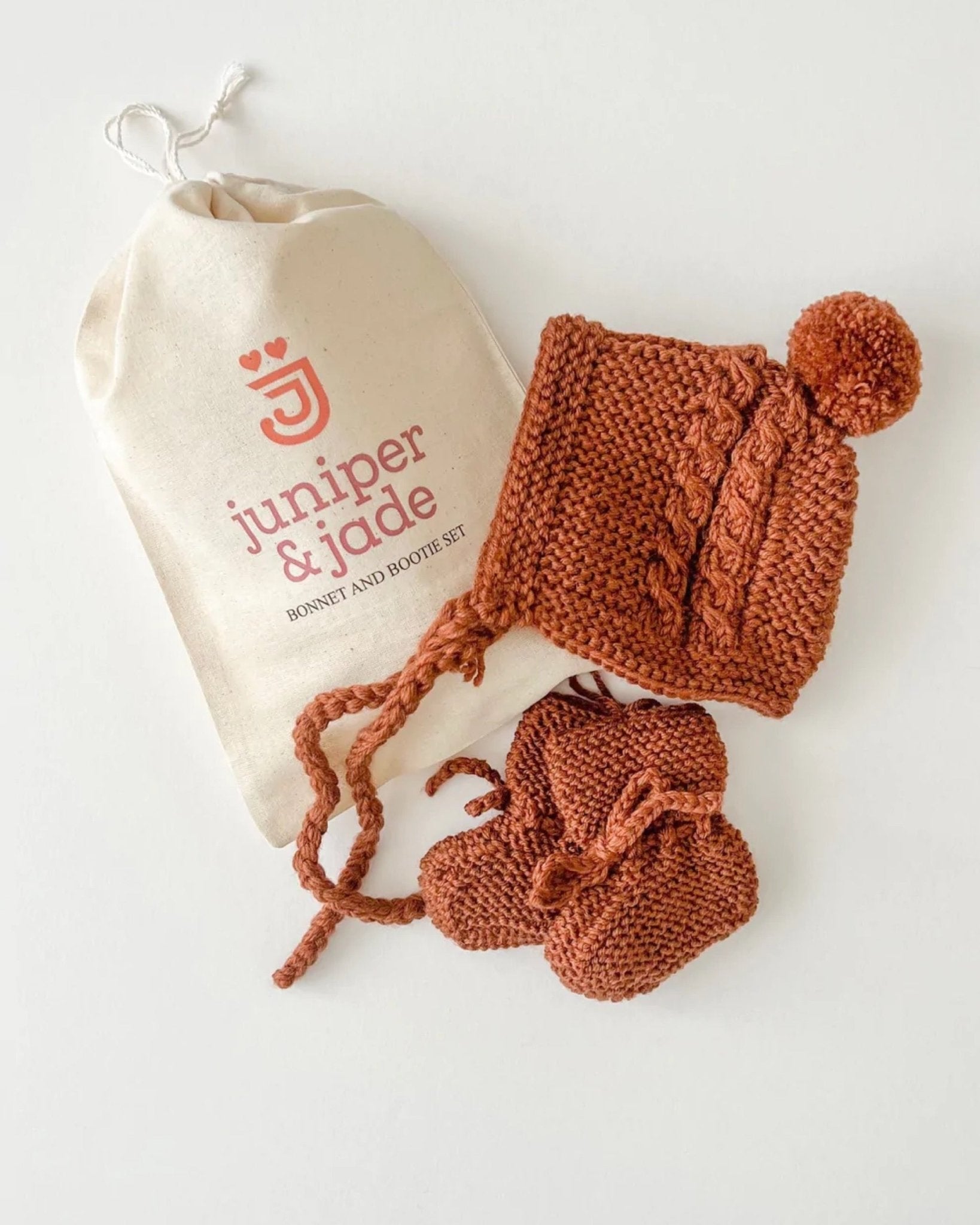 Merino Wool Bonnet & Bootie Set | Cinnamon