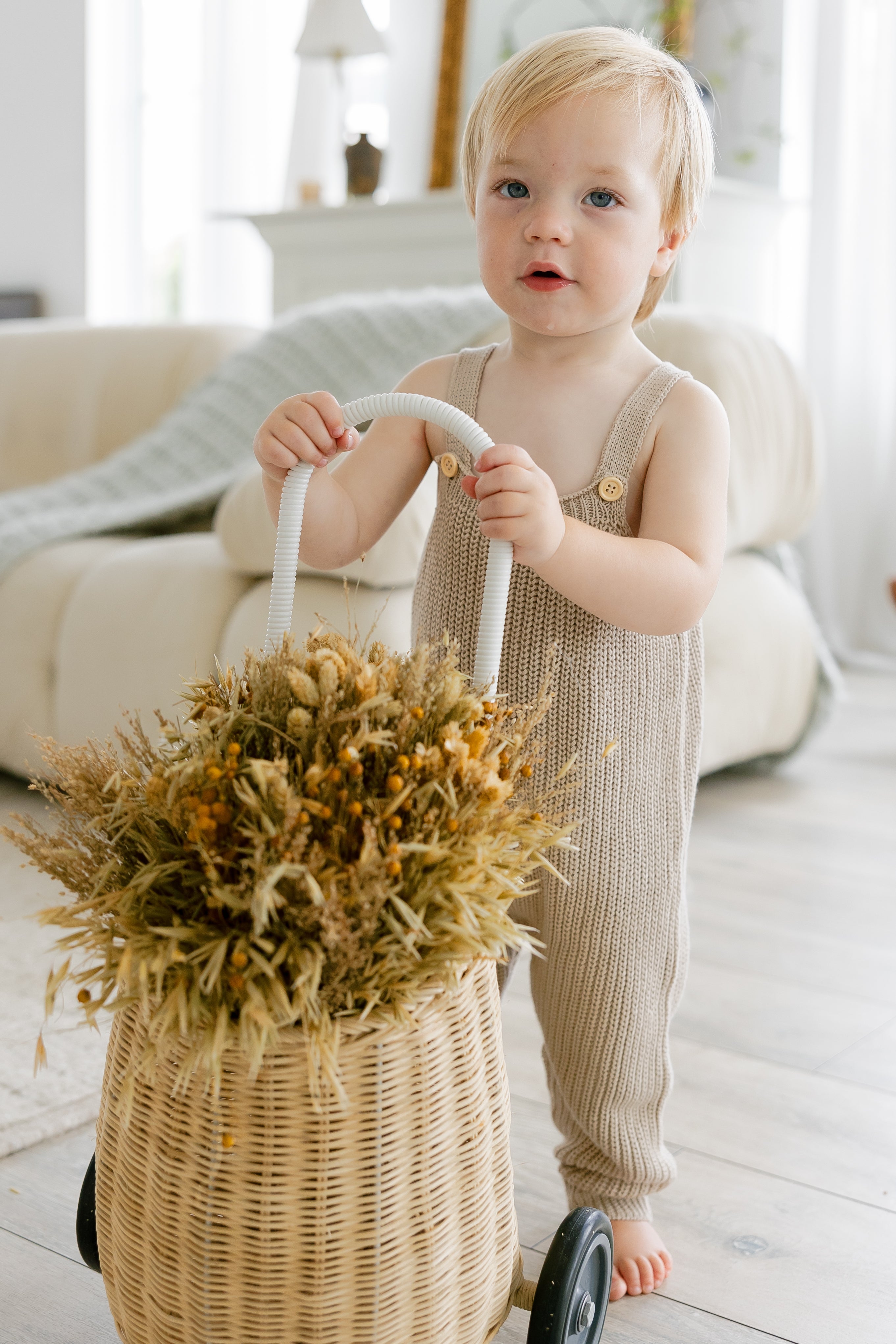 Knit Overalls in Cream